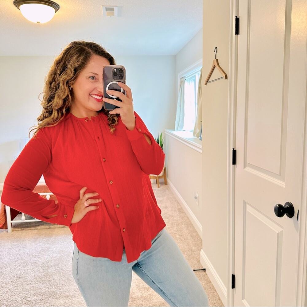 Tuckernuck Mille Resort & Travel Red Cotton Gauze Button Front Top Blouse XS